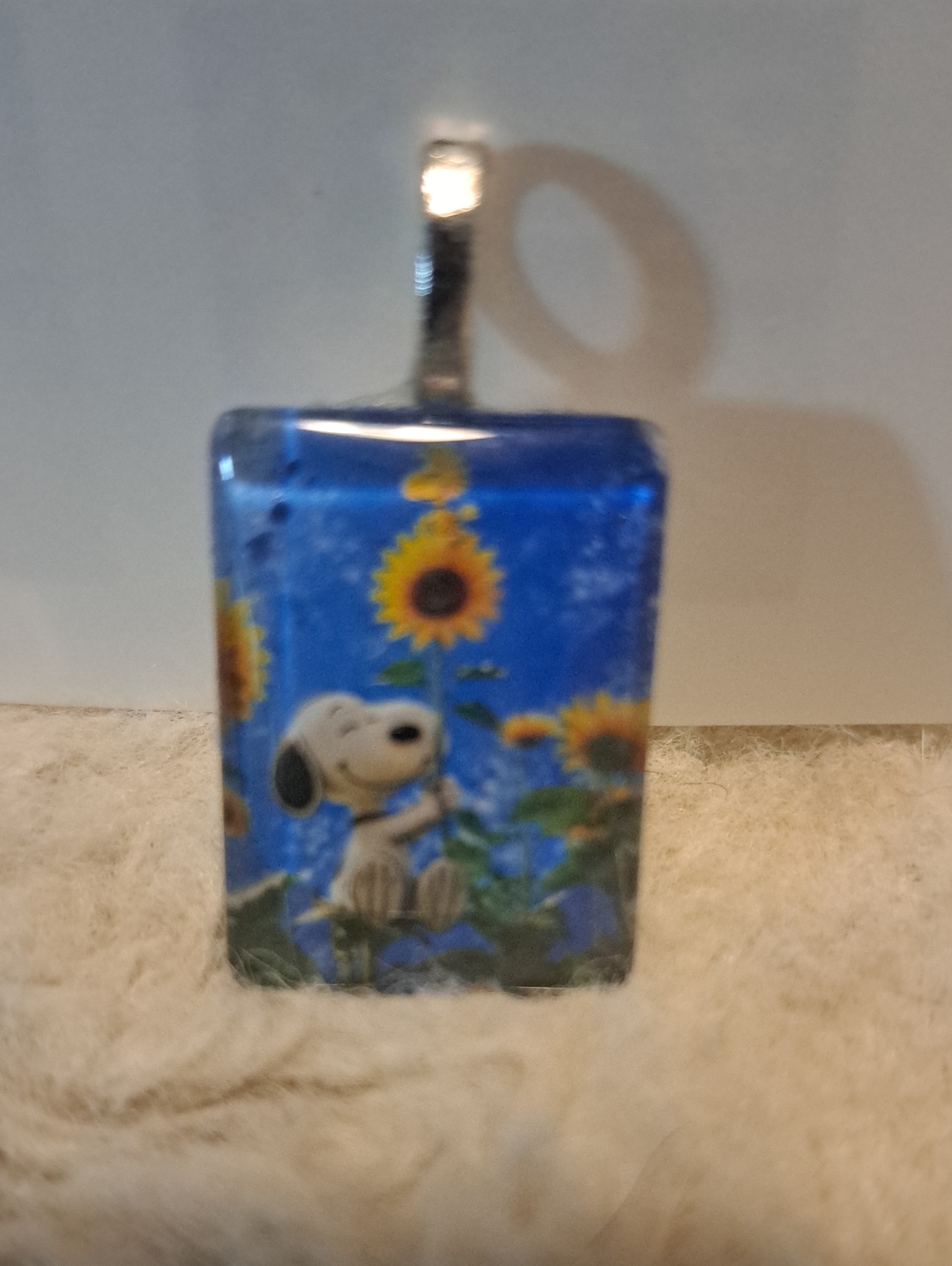 Hand crafted Blue sky Sunflower Glass Tile Pendant